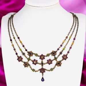 Avon Spice Blossom Necklace Floral Multi-strand Enamel Rhinestones Drop Pendant
